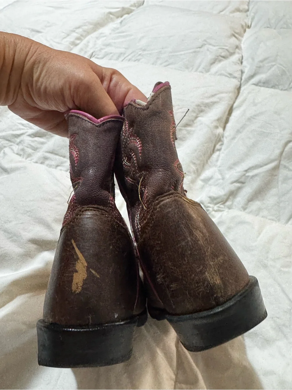 Girls Brown Western Cowboy Boots with Pink Stitching